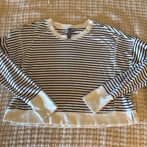 Sweaty Betty Black and White Striped Cropped Sweatshirt